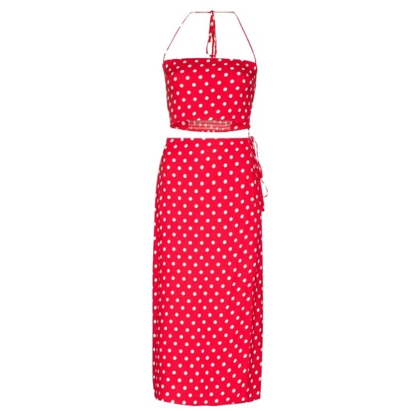 Reformation Red Voyage Polka Dot Set - Top + Skirt - Picture 1 of 16